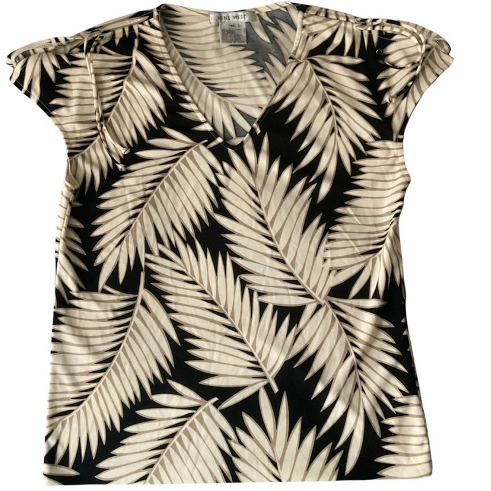 EUC NINE WEST Tropical Sleeveless Blouse pullover tie sleeves Size Medium